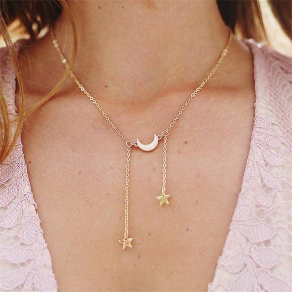 Salt & Soul Boutique Jewelry - Moon & Stars Necklace Gold Dainty Chain Choker